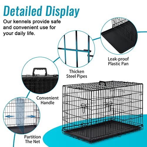 FDW Dog Crate for Small Dogs 24 Inch Folding Metal WirePet Cage Double Door W/Divider Panel Indoor Outdoor Kennel Leak-Proof Plastic Tray,Black - Image 6