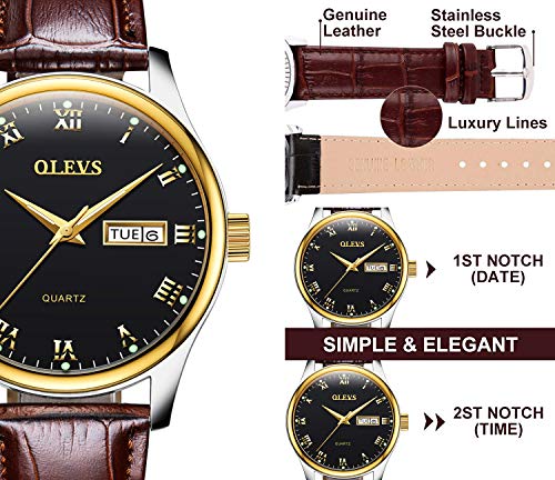 Image of OLEVS Women's Business Dress Watches for Ladies Female Brown Leather Strap Small Face Dress Analog Quartz Wrist Watch with Calendar Day Date Waterproof Luminous Gift Classic Casual Retro Band