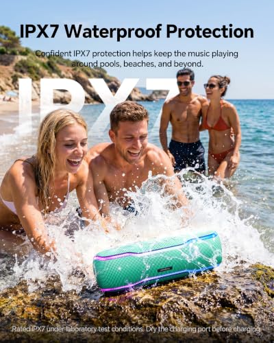 Image of (Upgraded Version) Portable Bluetooth Speaker, IPX7 Waterproof Wireless Speaker with Colorful Flashing Lights, 24H Playtime, 100ft Bluetooth Range, TWS Pairing for Outdoor, Home, Party, Beach, Travel