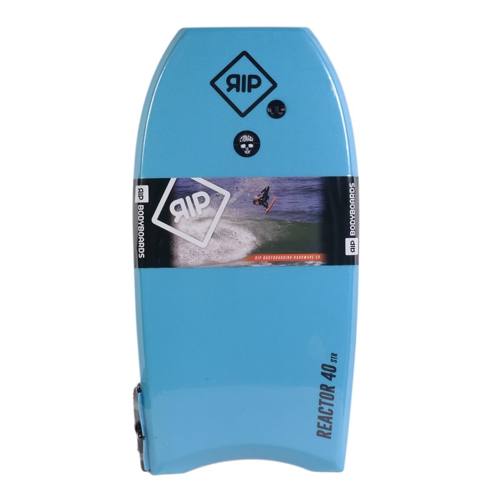 RIP Bodyboard – RIP Reactor EPS 40 Flat Leash – 6 combinaciones de colores, CXLPE 4 mm Deck, Crescent Tail, Stringer de fibra, 50/50 Simple Rail – Incluye plugIdeal para principiantes