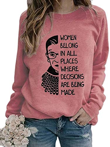 Women Belong in All Places Quote Ruth Bader Ginsburg Sweatshirt Notorious RBG Graphic Pullover Top red XL