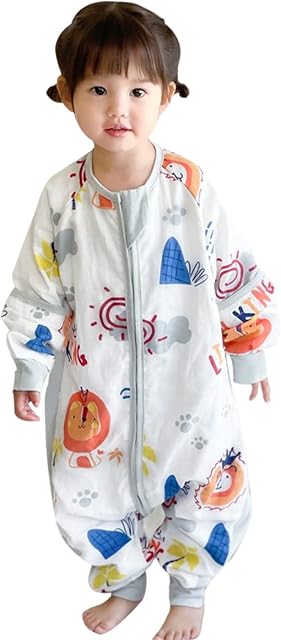 ZIGJOY Baby Sleeping Bag with Feet Detachable Sleeve Muslin Cotton 0.5 TOG Sleep Sack Baby Wearable Blanket with Legs for Infant Toddler Romper Pajamas for 6-18 Months Girl Boy lion
