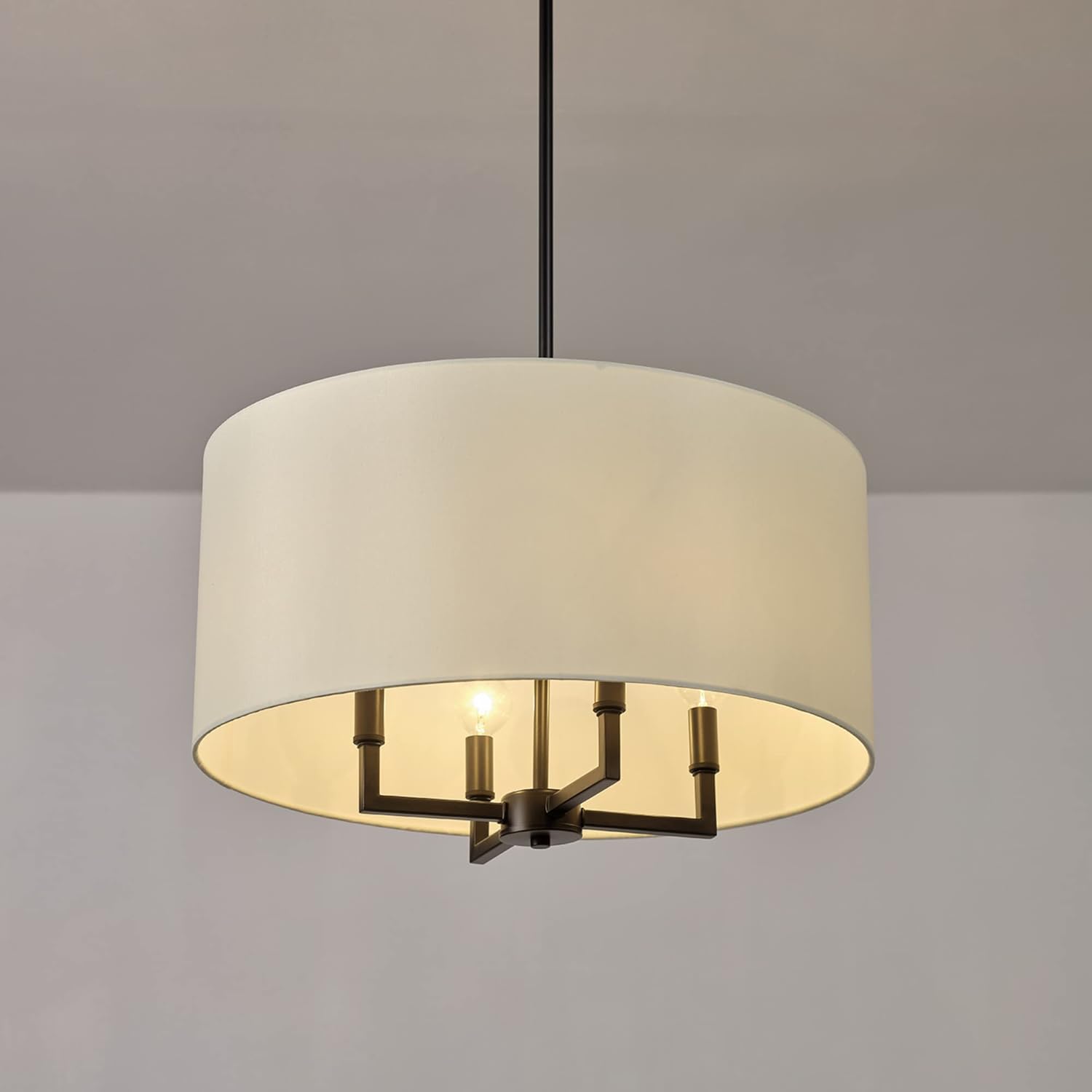 GLOBE Electric 67000065 4-Light Chandelier, Matte Black, Beige Fabric Shade, Modern Hanging Light for Kitchen Island, Dining Room Table or Hallway, Candelabra Base, Dimmer Switch Compatible