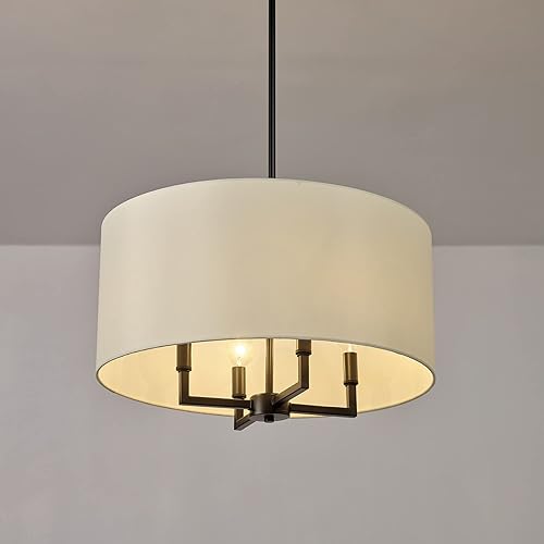 Miniatura 4 de GLOBE Lámpara eléctrica 67000065 de 4 luces, color negro mate, pantalla de tela beige, lámpara colgante moderna para isla de cocina, mesa de comedor