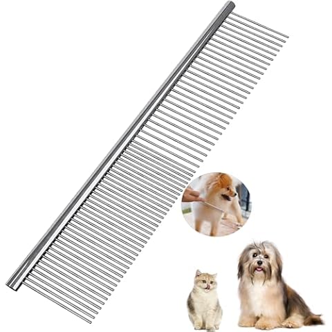Dog Comb, Metal Dog Grooming Combs with Rounded Ends Stainless Steel Teeth for Grooming Matting Cats Dogs Comb Brush Tool for Long Haired Pets Gently Remove Tangles and Knots Cover