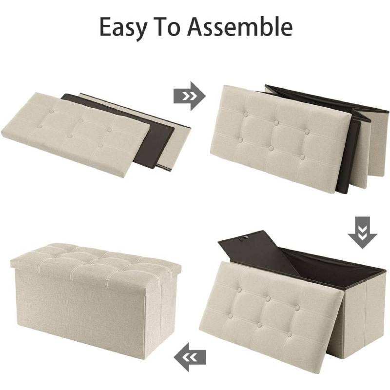 Image of Storage Bench Folding Ottoman Foot Rest Stool, 30 inch Grey Linen Footstool, Short Ottoman Bench, Foot Rest Store as Books, and Blanket Storage or Others