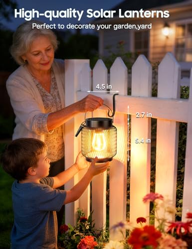 KOOPER Metal Solar Lanterns Outdoor Waterproof, 2 Pack Brighter Hanging Solar Lights for Outside, Up to 15 Hours Modern Hanging Solar Powered Lanterns Lights for Yard Patio Path Tree Garden Decorative - image 5