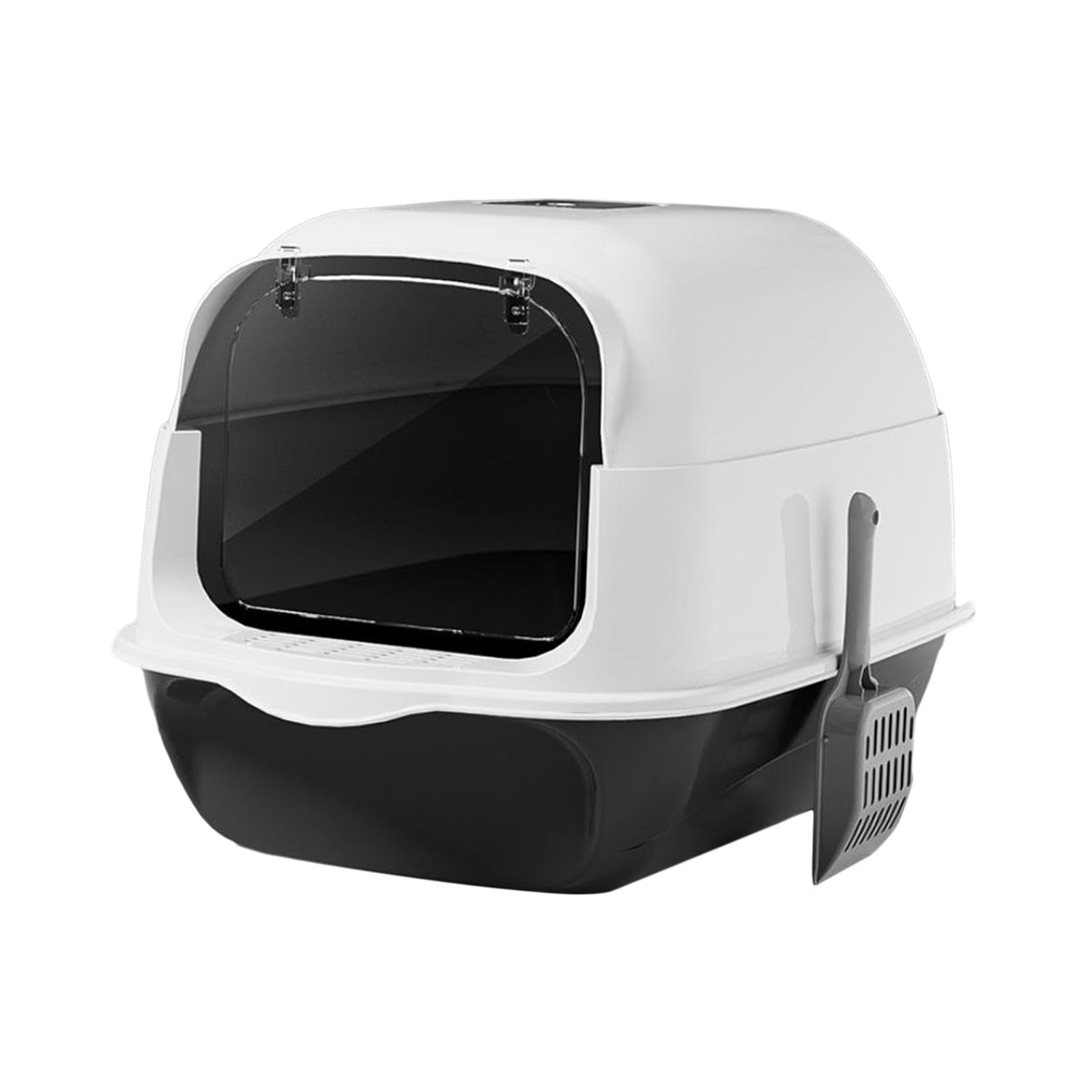 kowaku Hooded Cat Litter Box with Lid Pet Litter Box with Lid with Door Durable Hooded Cat Litter Tray Large Capacity Cat Toilet, Black