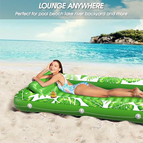 Image of Inflatable Tanning Pool Lounger Float - Jasonwell 4 in 1 Sun Tan Tub Sunbathing Pool Lounge Raft Floatie Toys Water Filled Tanning Bed Mat Pad for Adult Blow Up Kiddie Pools Kids Ball Pit (Green,L)