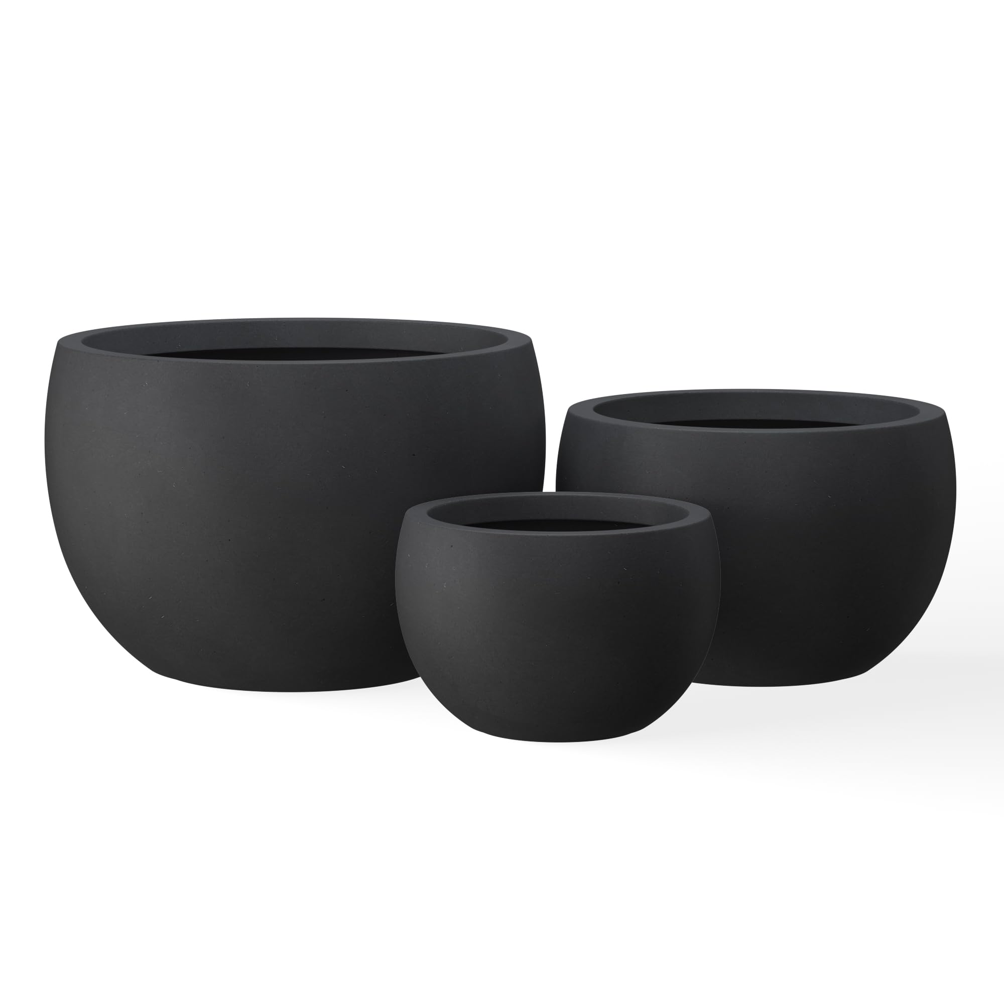 Kante Round Concrete Planter, Black, 19.9" D +15.7" D+ 11.8" D