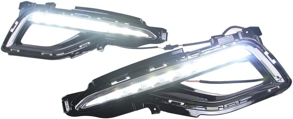 White LED Daytime Running Lights Fit for 2015 2016 2017 Hyundai Sonata 9th Generation,12V Driving Lamps Assembly Replacement, Driver and Passenger Side, Black