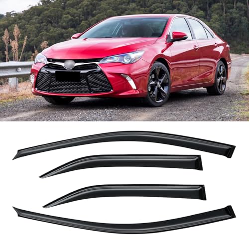 Image of Rain Guards Window Visor for Toyota Camry 2012-2017 Out-Channel | Shields Vent Deflector Shade Wind Dark Smoke 2013 2014 2015 2016, Tape-On Outside-Mount, 4PCS