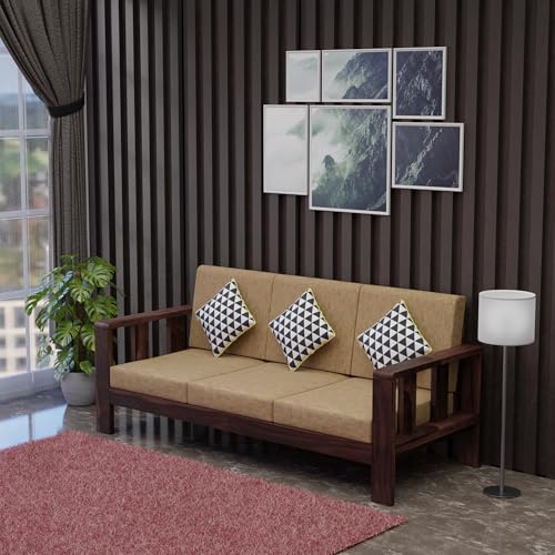 Image of Krishna Wood Decor A Beautiful Solid Sheesham Wood Sofa Cum Bed | Sofa Cums Bed for Home,Living Room, Bedroom | Cozy Bed Sofa |Sleep & Sit Sofa | Without Storage | Finish Dark Walnut |