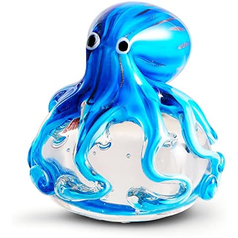 EUSTUMA Hand Blown Glass Octopus Figurine Ornament,Sea Animal Ornament for Fish Tank Aquarium,Sea Animals Collection for Birthday Gift,Glass Office Paperweight for Desk Cover