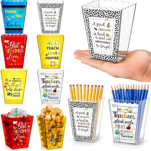 Image of Mimorou 6 Pcs Back to School Teacher Gift Box Container Notebook Pencil Composition Book Crayon Popcorn Candy Jar Containers Holders for First Day of School Party (Classic)