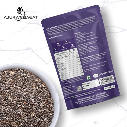 Image of AJURWEDAEAT Chia Seeds I Seeds for Eating | Seeds for Weight Management | Rich in Calcium, Protein & Fibre (100 GM)