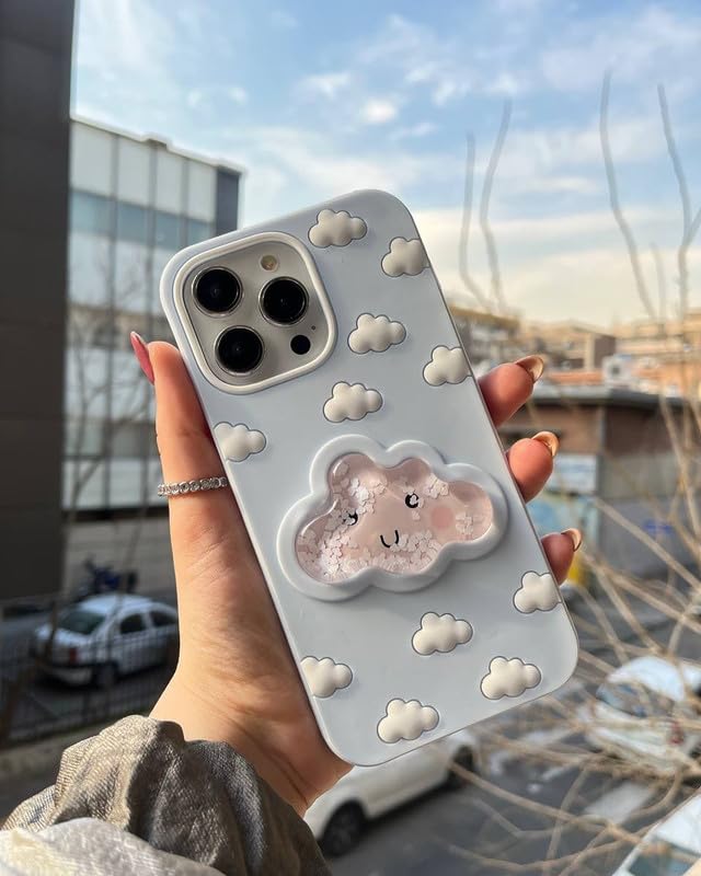 Image of COVERLY for iPhone 12 Pro 3D Blue Water Clouds Cartoon Case,Premium Silicone Case with Sky Aqua Cloud Liquid Floating Adorable New Cool Full Protective Cute Kawaii Cover for Apple iPhone 12 Pro