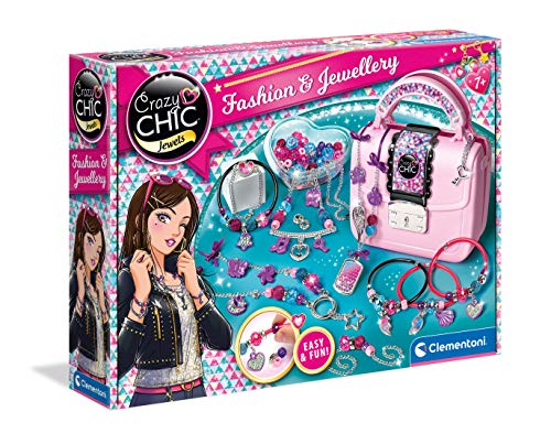 Clementoni- Crazy Chic – The Jewellery Workshop – Fabricado en Italia – Bolsa de Joyas para niña de 7 años – Juego para Crear Pulseras (18598)