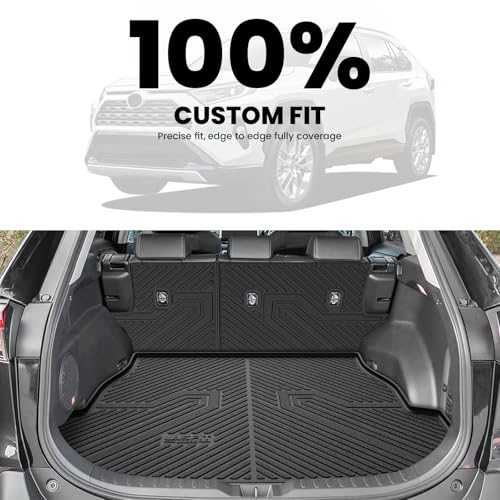 Image of LASFIT Cargo Trunk Mat for Toyota RAV4 2019-2025 (Include Hybrid) | 100% TPE All Weather Rear Cargo Liner with Backrest Mats Custom Fit Waterproof RAV 4 Automotive Accessories, Black