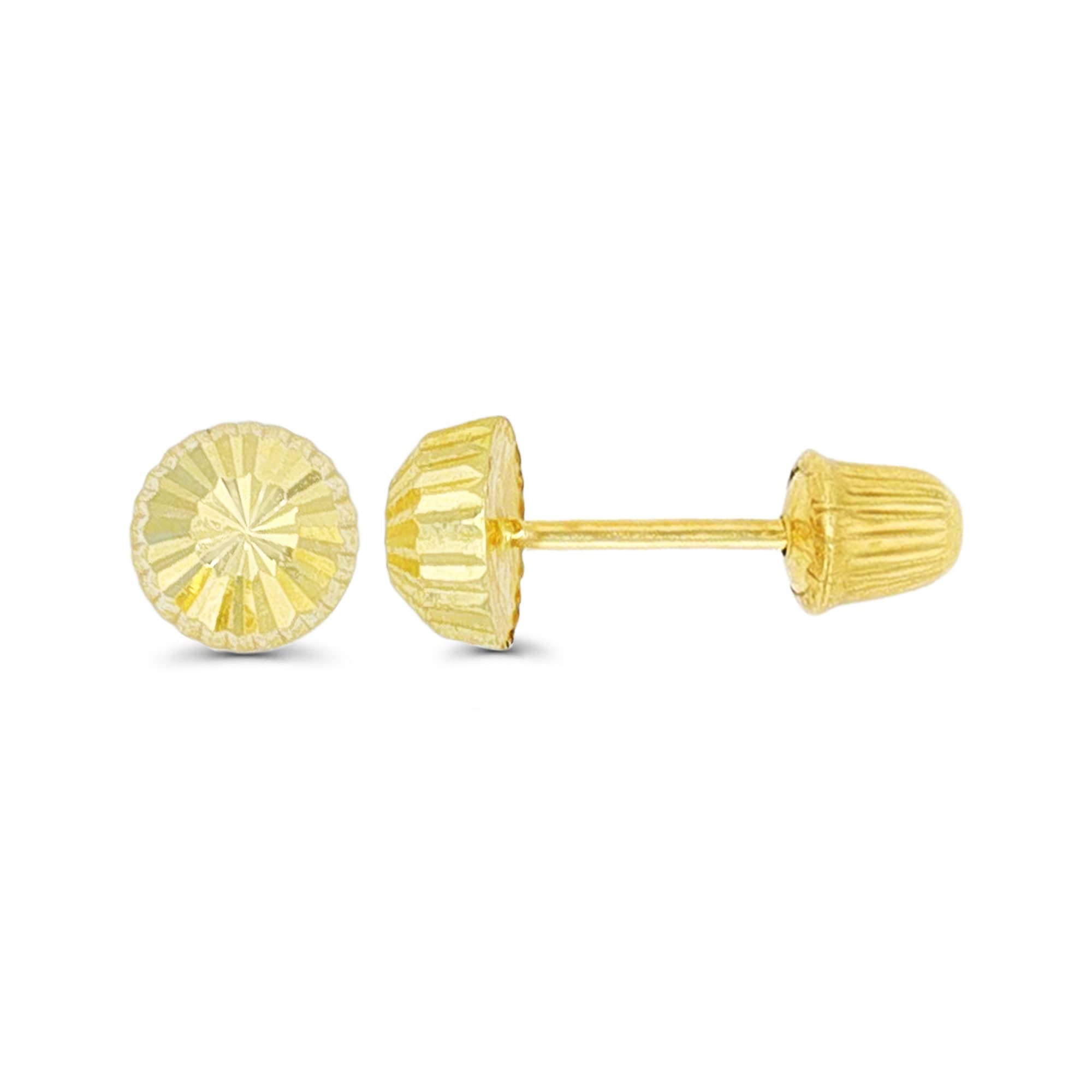 14K Yellow Solid Gold Diamond Cut Half Ball Ball Screw Back Stud Earrings | Stud Earrings | Ball Screw Backs | Fine Jewelry | Solid Gold Stud Earrings for Women and Teens