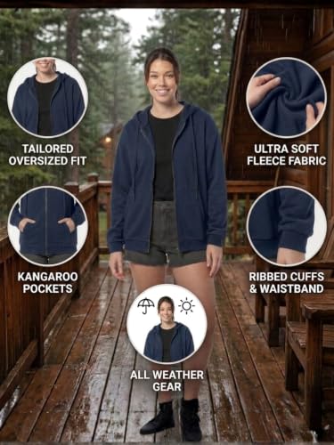 Image of Women's Fleece Fabric Zipper Hooded Jacket Loose Fit /Oversized, Drawstring | Plus Size Also Available