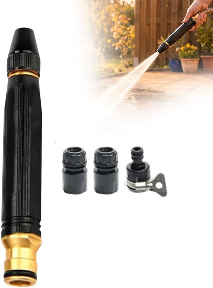 Heavy Duty Adjustable Hose Nozzle 2026 High Pressure Jet Sweeper Spray Nozzle with Leak-Proof Design Metal Garden Hose Sprayer for Car Wash Lawn Patio Cleaning Garden (Black 1PC)