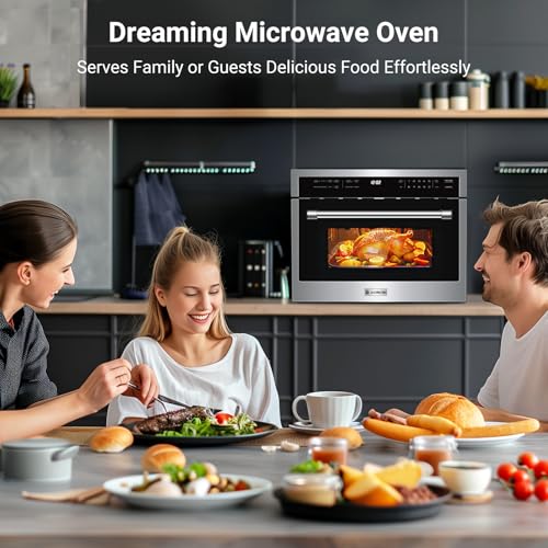 Image of AAOBOSI 24 Inch Built-in Microwave Convection Oven, 1.6 Cu.Ft Wall Microwave Air Fryer Combo, 1000W, Sensor Cook & Auto Menu, 12 Cooking Modes, Drop Down Door, Stainless Steel