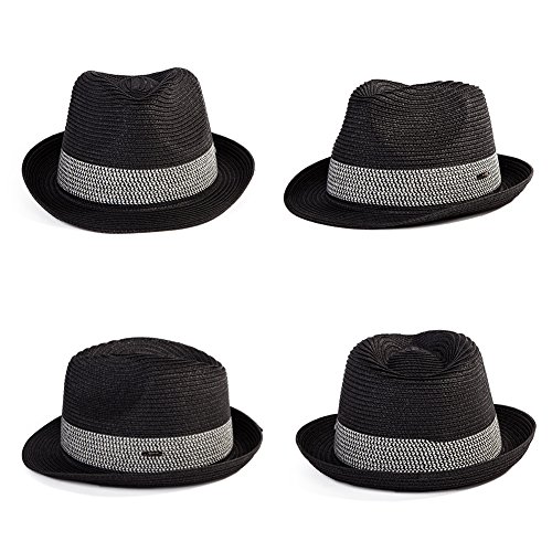 Image of Fancet Packable Straw Fedora Panama Sun Summer Beach Hat Cuban Trilby Men Women 56-67cm