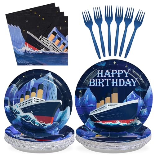 96Pcs Nautical Themed Party Supplies Ocean Navy Paper Plate and Napkins Tableware Sets Cruise Ship Classic Movie Decorations for Boys Men Baby Shower Anchor Beach Birthday Party, Serve 24