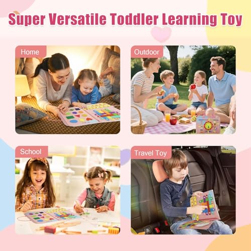 Image of Busy Board for Toddlers, Montessori Sensory Toy with Fine Motor Activities, Travel Activity Book for Airplane and Car, Educational Learning Gift for Boys and Girls