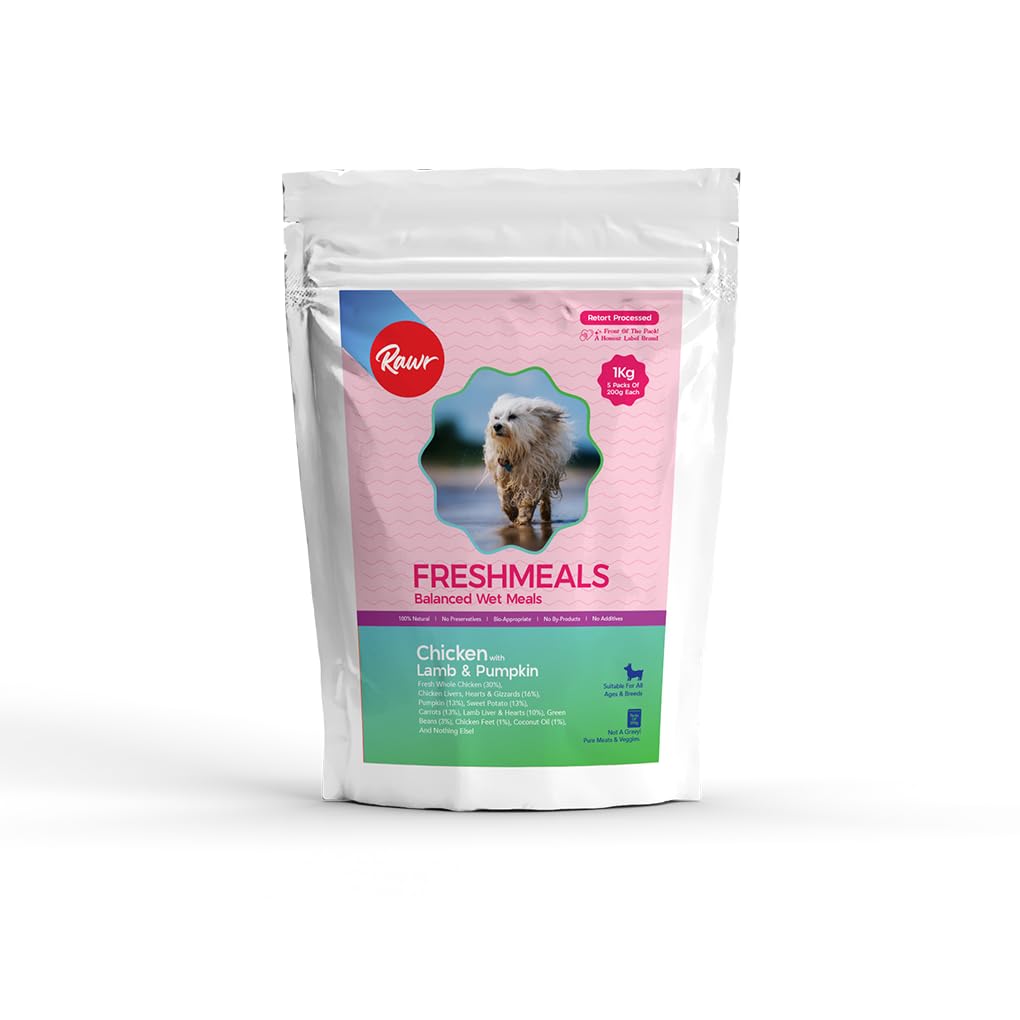 Rawr4Dogs FreshMeals | Dog Food Wet | Chicken,Lamb, & Pumpkin | 5 Packs X 200gms | Suitable for All Breeds & Life Stages | No Preservatives, Additives, Colours | 100% Natural (B0BS3SSKK1) Amazon Price History, Amazon Price Tracker