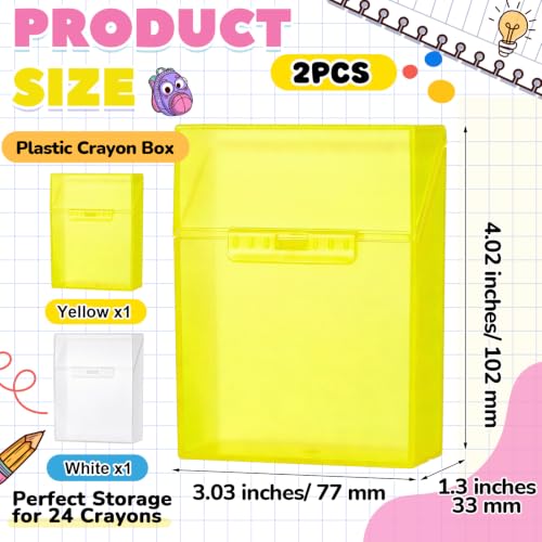 Image of Clabby 2 Pcs Clear Plastic Crayon Boxes Hold 24 Count, Yellow,Clear | Organizer Box, Case, Colorful, Portable Storage Holder with Snap Lid, for Kids Boys Girls School Classroom Home Art Supply