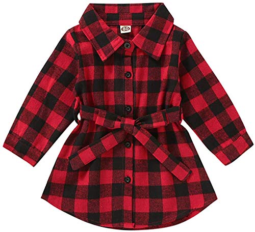 Toddler Kids Baby Girl Camouflage Jacket Coat Casual Denim Windbreaker Button Down Outerwear Winter Outfit Clothes (Red Plaid, 12-18 Months)