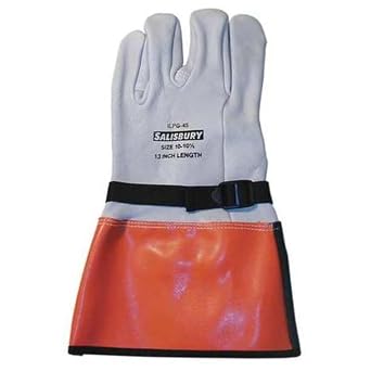 Salisbury Electrical-Insulating Glove Protectors, Goatskin, 13" Length, White/Orange, Size 10-1 Each