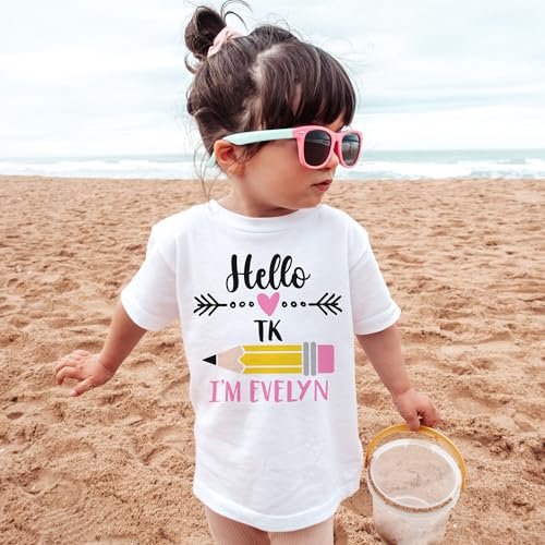 Hello TK Personalized Shirts For Girls - Custom Name Back To School Transitional Kindergarten Pencil Outfit - Cute Gift For First Day Of School Announcement - Natural Toddler & Youth T-Shirt4