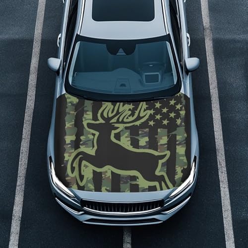 Image of Elk Green American Flag Hook Covers for Cars Waterproof UV-Resistant Engine Protection Cover Elastic Band Fixation Fits Most Cars