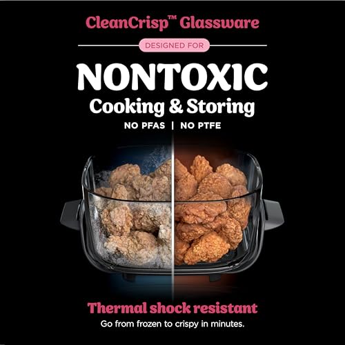 Image of Ninja Crispi 4-in-1 Glass Air Fryer | 450F | Non-Toxic | 4QT & 6-Cup Glass Containers w /Lids | Microwave, Freezer, Dishwasher Safe | Max Crisp, Air Fry, Bake, Recrisp | Cherry Crush | FN101DR