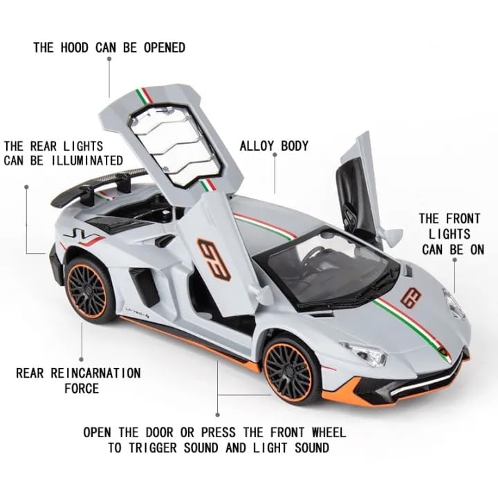 Image of WORSHIPER 1:32 Scale Lamborghini LP780-4 Alloy Die-Cast Car Model | Metal Toy Supercar with Openable Doors, Lights & Sound | Pull Back Vehicle for Kids & Collectors [Multicolor][Pack of 1]
