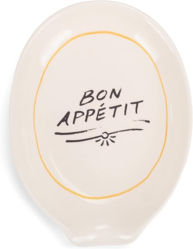 Nat & Jules Bon Appetit - Soporte para cuchara ovalado de cerámica de 6 x 4 pulgadas, versátil e ideal para uso diario desde tu estufa, encimera de
