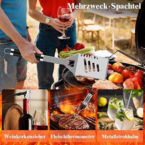 Grilliance 38 Stücke BBQ Grillbesteck Set Edelstahl Grillzubehör für Männer Geschenk Geburtstag Hochwertiger Grillutensilien Set Koffer mit Grillkoffer und Grillmatte für Garten und Camping Schwarz 3