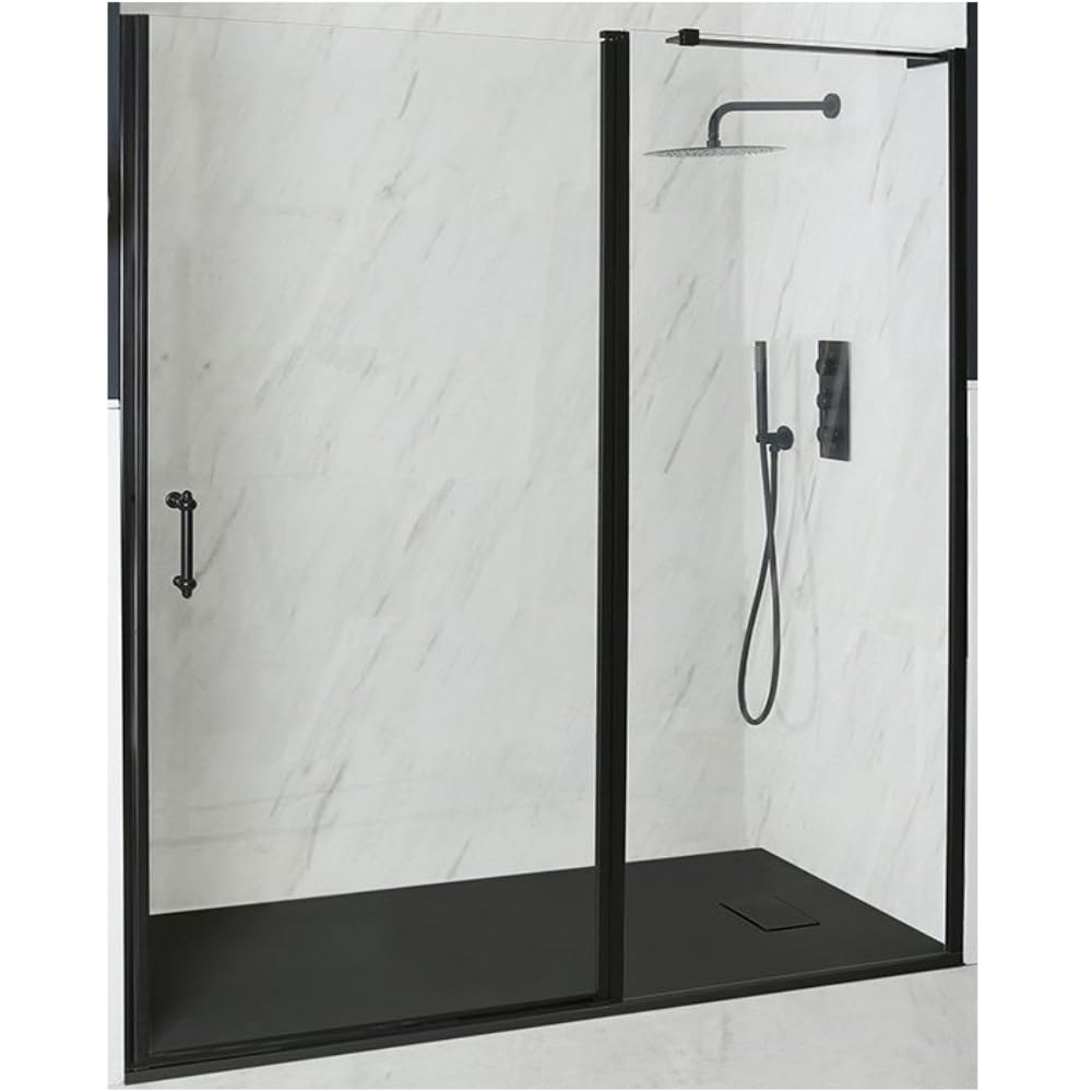 Milano Graphite Langley Black Hinged Door Frameless Shower Enclosure Tray - 1500Mm X 800Mm