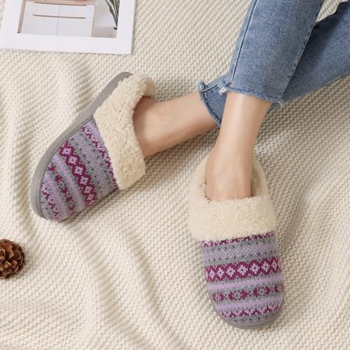 Image of Evshine Warm Knit House Slippers for Women Comfy Wool-Like Lined Chenille Slippers with Memory Foam and Indoor Outdoor Soles