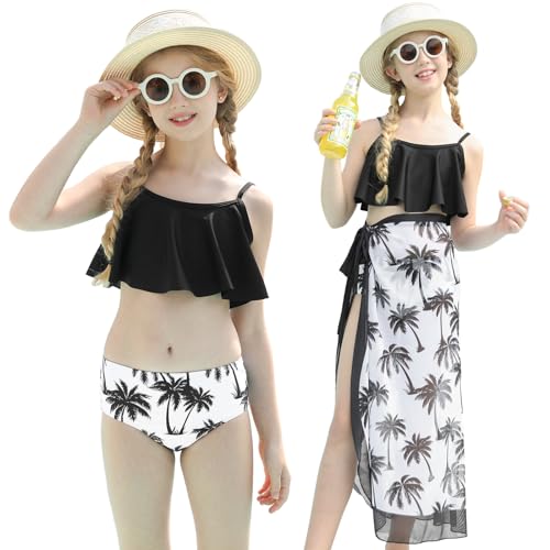 UNICOMIDEA Girls Swimsuits 3 Piece Bikini Sets with Cover Up Swimwear for 6-12 Years Kids2