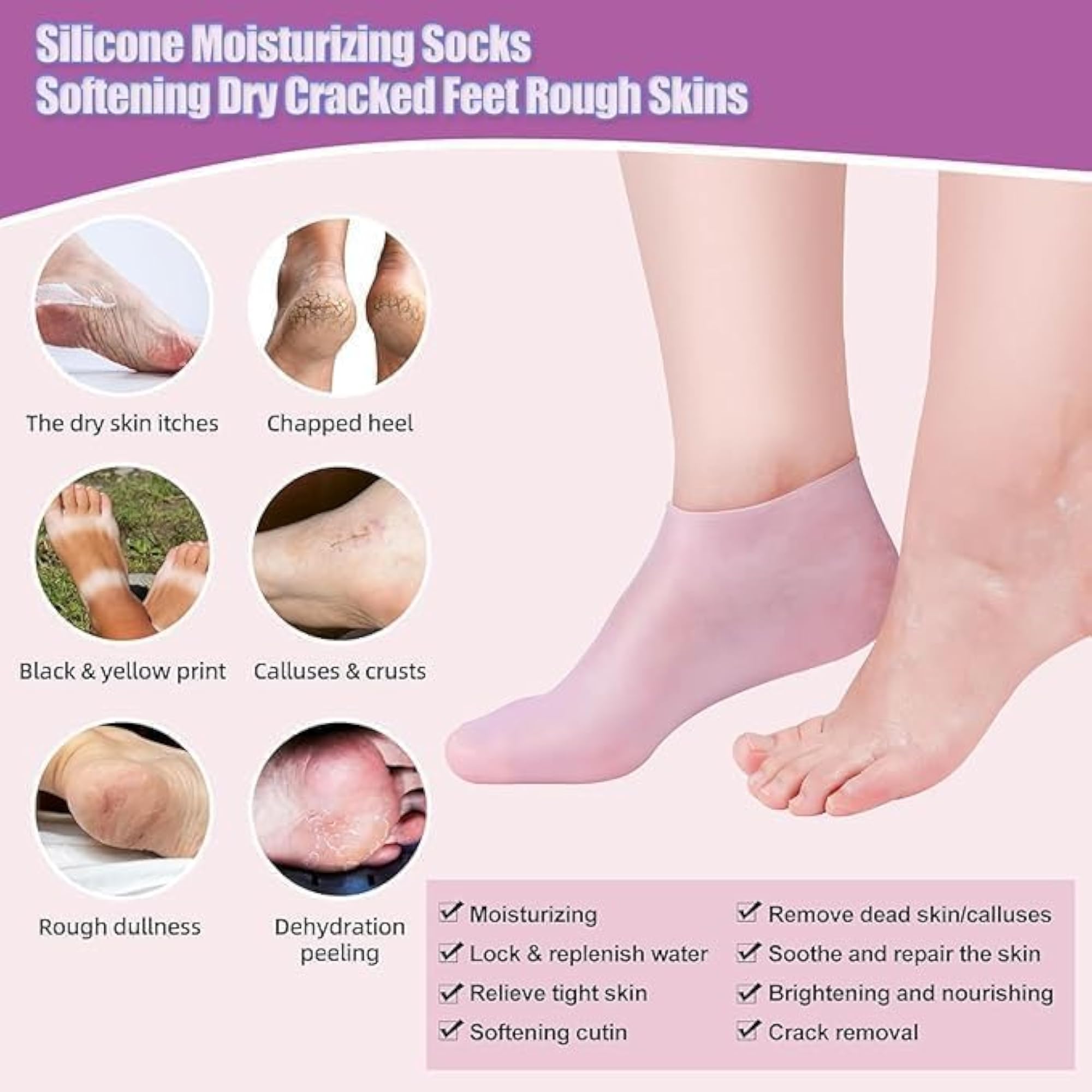 Silicone Gel Foot Protector Moisturising Socks, Anti-Crack