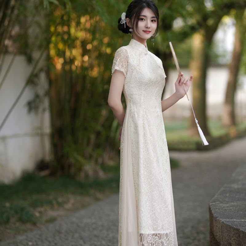 HEARTTOUCH Women Lace Ao Dai Qipao Summer A-Linien Dress Chinese Cheongsam Elegant Party Cocktail Dress Tang Suit3