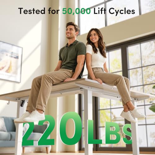 Image of FEZIBO 75 inch x 63 inchL Shaped Standing Desk Adjustable Height, Electric Stand up Corner Computer Desk, Sit Stand Home Office Desk with Splice Board, Light Walnut