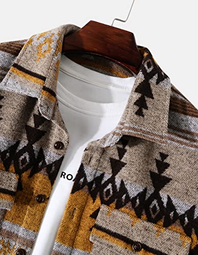 VIEWON Men's Casual Print Button Down Woolen Long Sleeve Lightweight Lapel Western Shacket Jacket Coat3