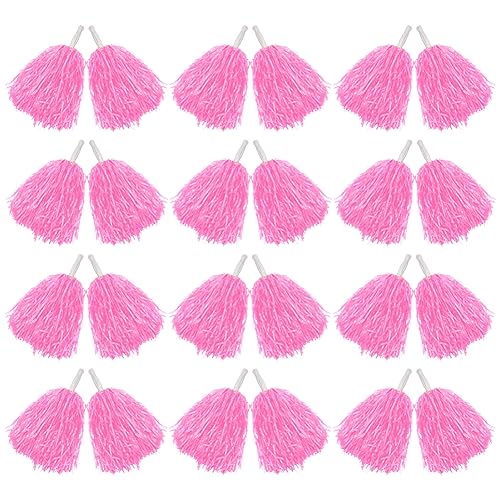Hooshing 24PCS Pink Pom Poms Cheerleading Plastic Cheer Pom Poms with Handles for Team Spirit Sports Party Dance