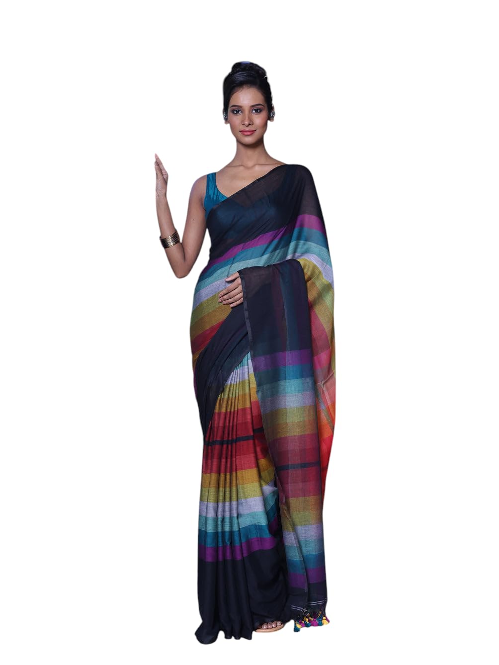 Basak Creation #15 New Pure Cotton Soft Multicolor Colorblocked Mul Cotton Saree-picture-41