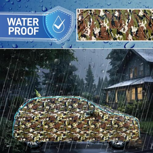 Image of Waterproof Car Body Cover Compatible for Tata Punch with Mirror Pocket and Back Side Antenna Pocket, Triple Stitched (Dynamite Jungle Print with Blue Piping Design)